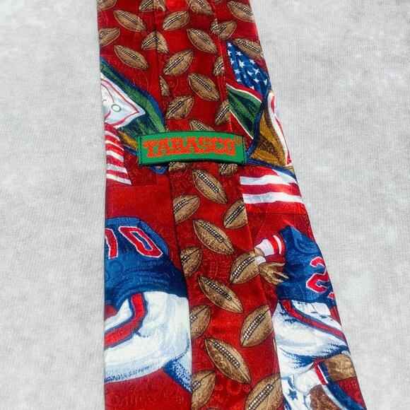 Tabasco Tie With Football Players American Flag & Footballs 100% Silk  Made In U - Picture 4 of 7